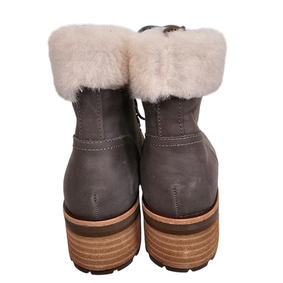 NWOT Kork-Ease Winslet Sherling Trim Leather Lace Up Bootie Block Heel - Picture 2 of 7